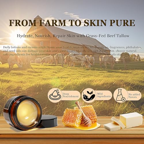 Organic Grass-Fed Tallow Honey Balm, Beef-Tallow for Skin (2 Oz)