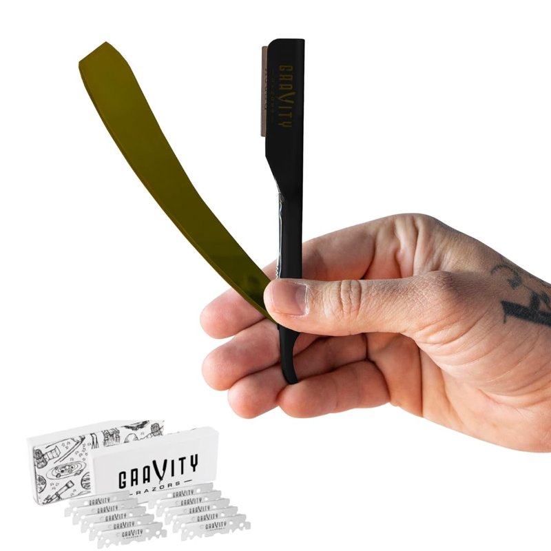 GRAVITY RAZORS Professional Straight Razor Kit – Ultra Exposure, Includes 10 Premium Blades, 2mm Exposed, Gold & Black