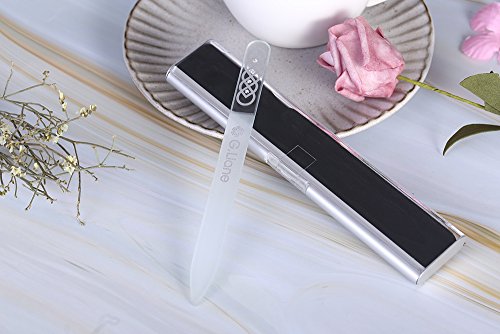 G.Liane Silver Celtic Glass Nail File with Austria Crystals - Professional Manicure Set, Eco-Friendly & Washable