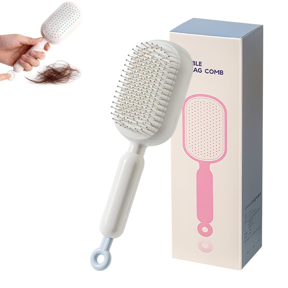 Self Cleaning Hair Brush, Retractable Hair Brush with Easy Clean Retractable Bristles and One-Pull Anti-Static Design, Massage Comb for Long Hair for Daily Styling and Scalp Relaxation