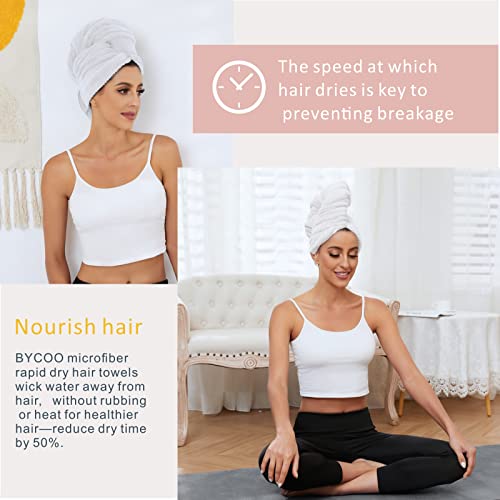BYCOO White Large Microfiber Hair Towel Wrap - Fast Drying & Anti-Frizz