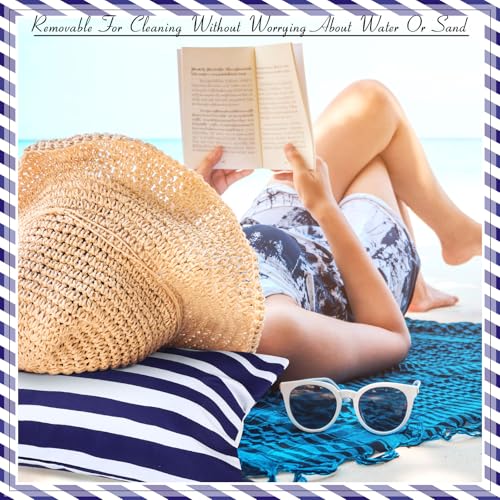 Menkxi Inflatable Beach Pillow 17x10 with Removable Cover - Navy Blue