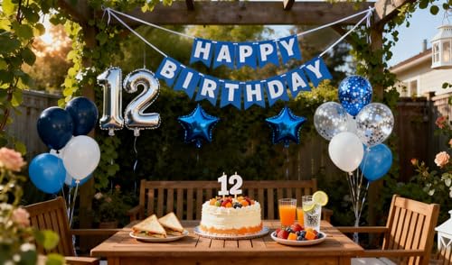 12th Birthday Party Decoration Set for Boys - Blue Balloons & Banner