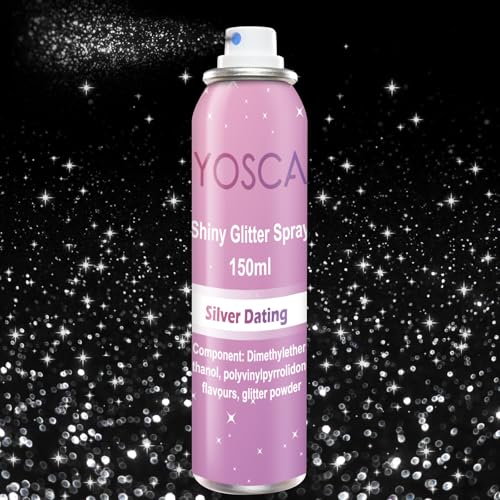Yosca Silver Body Glitter Spray 150ML for Hair & Body - Diamond Shine, Perfect for Date Night