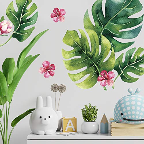 Tropical Leaf Wall Stickers - 18-Piece Foliage Decals for Home Decor