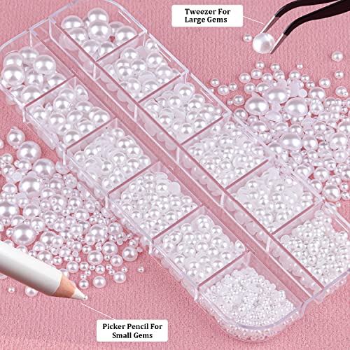 Flatback White Pearls for Nail Art & DIY Crafts - 6 Sizes