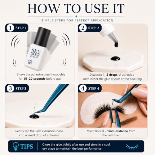 Sky Glue D Eyelash Extension Adhesive 5ml - Fast Drying, Long Retention, Latex-Free