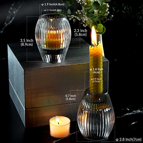 Ribbed Glass Candle Holders Set of 2 - Tealight & Taper Holders