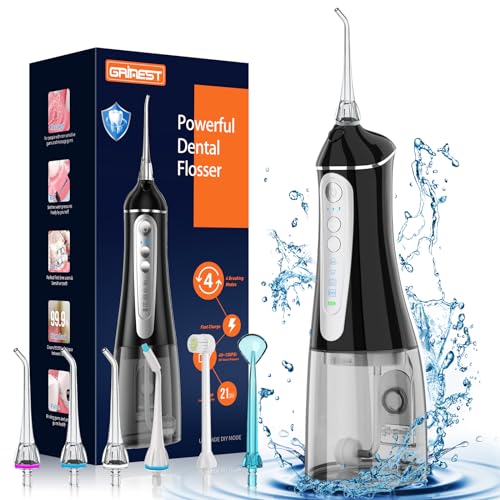 Grinest Cordless Water Dental Flosser - Portable Oral Irrigator with 6 Tips