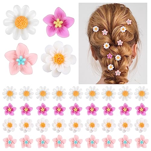 BBTO 24 Pcs Daisy Hair Clips Set - White, Yellow & Pink Mini Flower Hairpins
