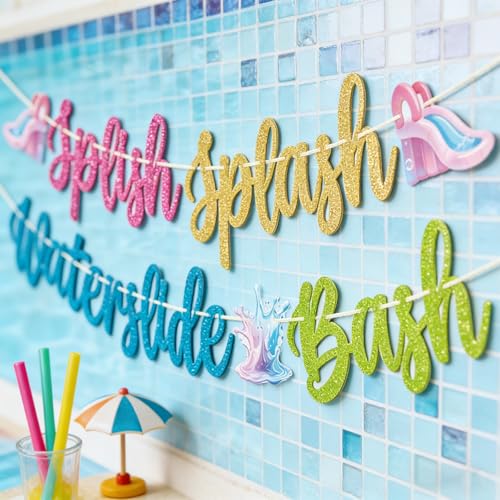 Qttier Splish Splash Waterslide Bash Banner - Pool Party Decor