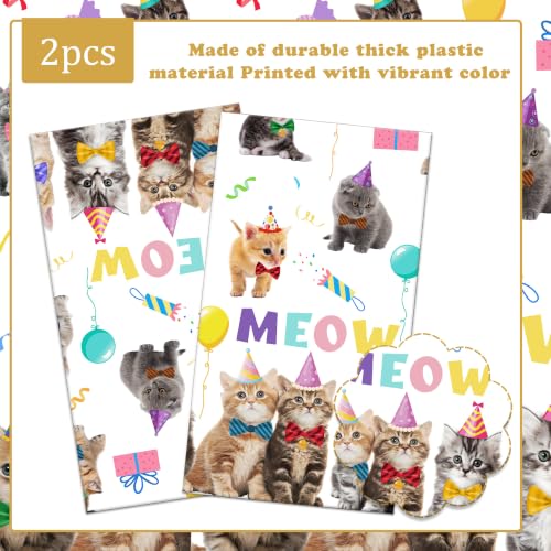 Cat Birthday Tablecloth Set - 2 Disposable Covers for Kids' Parties