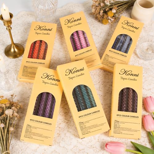KONNI 10-Inch Blue Spiral Taper Candles - 4 Pack, Smokeless & Long Burning