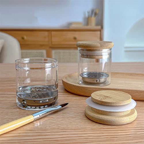 MOLILON Style 1 Nail Brush Washing Cup with Mesh Layer & Lid - Manicure Tool Cleaner