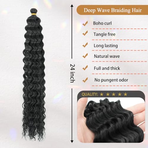 26 Inch Black Pre-Stretched Deep Wave Curly Braiding Hair Extensions