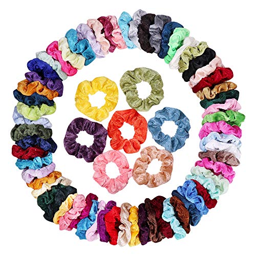 75 Pcs Velvet Hair Scrunchies - Soft Elastic Hair Ties for Women & Girls