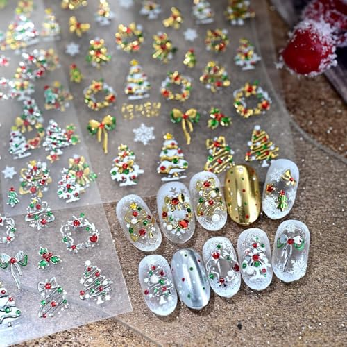 Christmas Snowflake Nail Stickers with Red Rhinestones - Self-Adhesive Xmas Nail Art Decals (Stickers10)