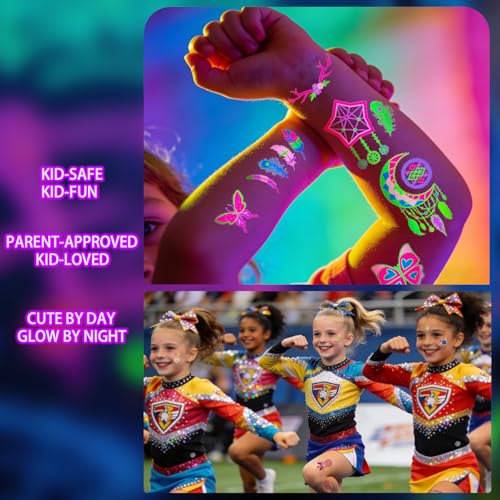 Tiebblove 360pcs Neon Temporary Tattoos Sticker 05-Tattoo Sticker UV Glow Waterproof
