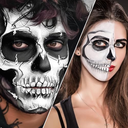 BOBISUKA Skeleton Face Paint Kit for Kids & Adults - Halloween Makeup Set