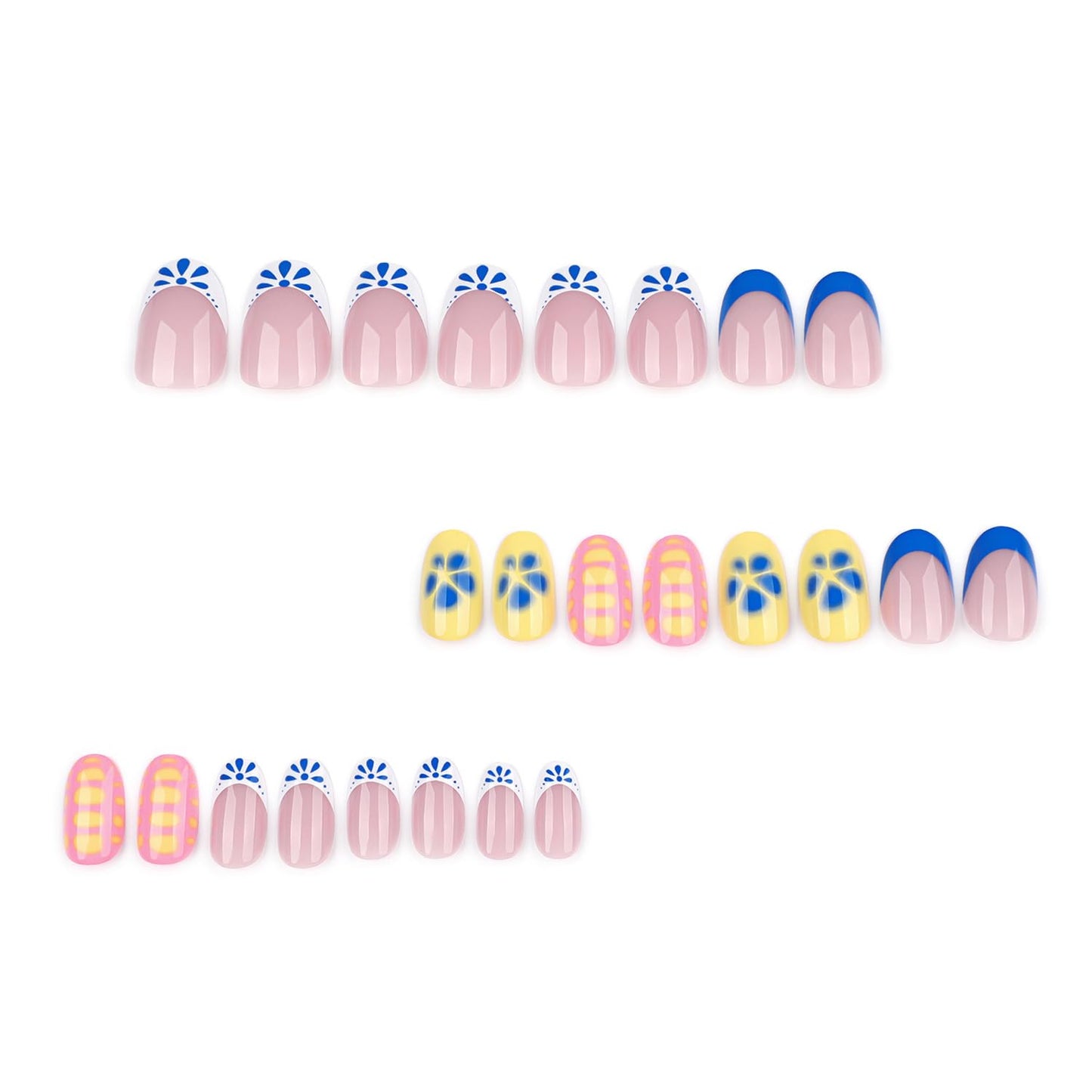 Nude Pink Press on Nails Medium Almond Fake Nails 3D Flowers Acrylic Nails Spring Artificial Nails Press ons Gold Irregularity False Nails with Rhinestone Designs Glue on Nails for Women Girls 24Pcs