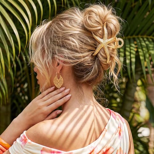 CAKURE Seashell Hair Clip - Gold Starfish Hair Claw Clips (Pack of 2)