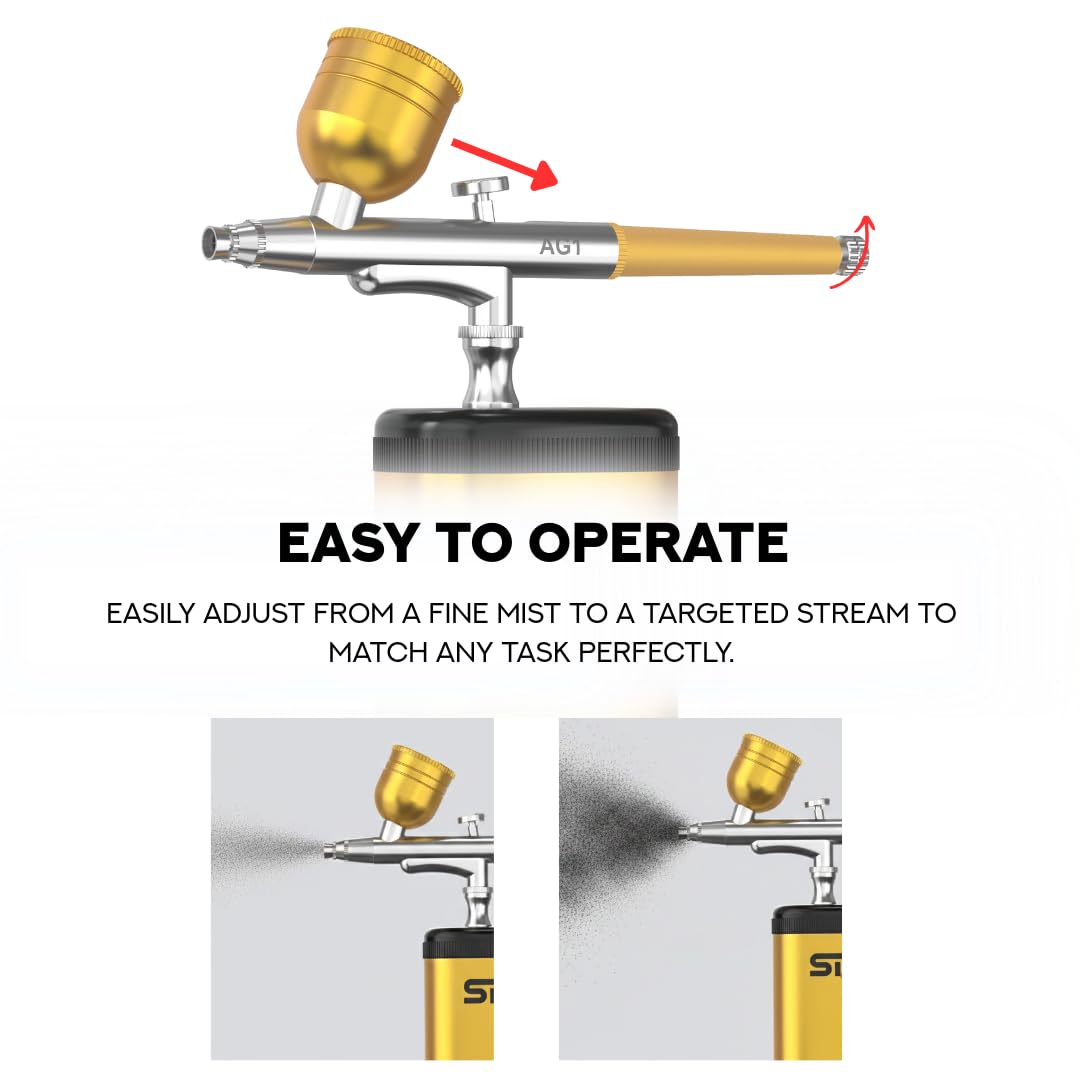 Supreme Trimmer Barber Airbrush Kit Cordless Hair and Beard Enhancement System with Ink Cleaning Solution 2 Style Triggers for Thinning Hair Natural Texture Fuller Looking Hair - AG1 (Gold)