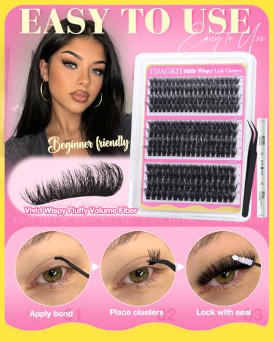 YDAGKH Fluffy Lash Cluster Kit - 60D/80D/100D Volume Extensions