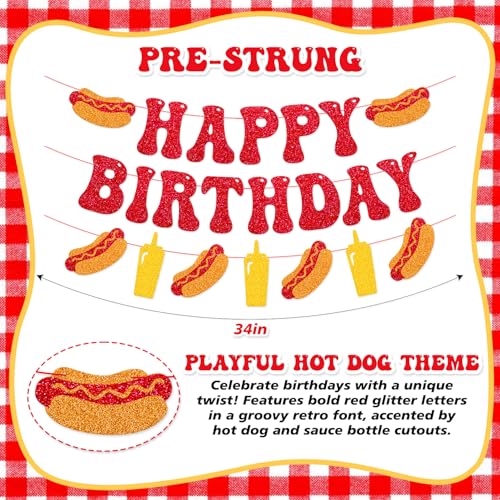 Hot Dog Happy Birthday Banner for Kids' BBQ Party Decorations