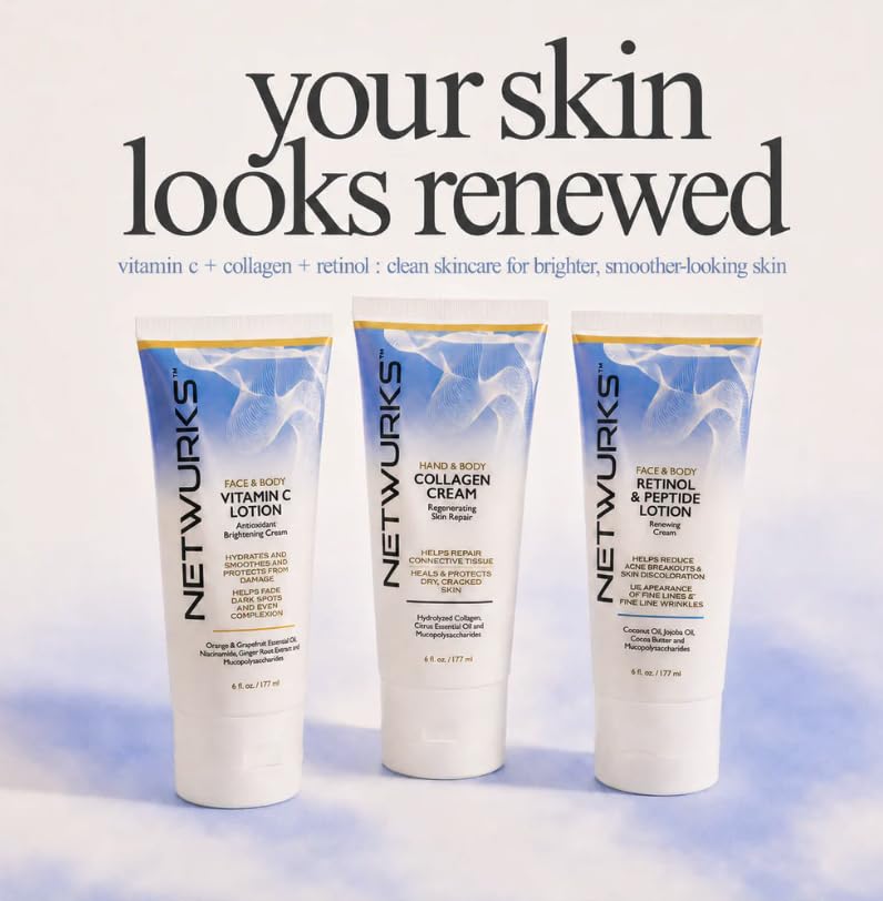 NetWurks Retinol & Peptide Night Cream for Face and Body, 6 Fl Oz