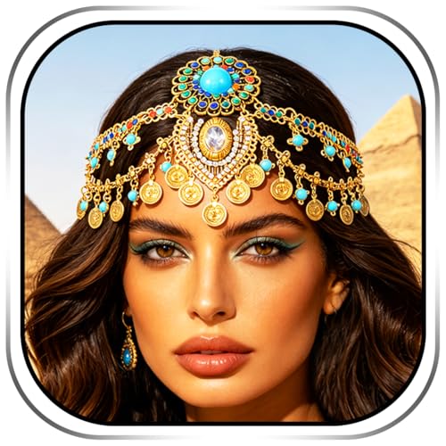 Urieo Gold Egyptian Headpiece with Turquoise Hair Jewelry