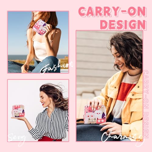 Likesing Cat Pink Mini Makeup Bag 5.1x5.1x1.6 in Nylon Travel Pouch for Women