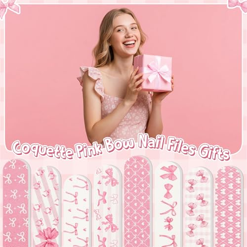 Coquette Pink Bow Nail Files - 48 Double-Sided Emery Boards