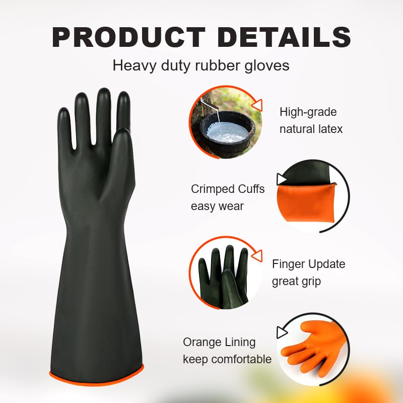 Heavy-Duty Latex Chemical Resistant Gloves - 14" Reusable