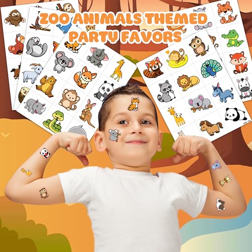 Zoo Safari Temporary Tattoos - 60 Pre-Cut Animal Designs for Kids