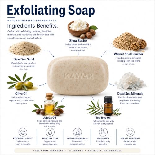 KAWAR Dead Sea Exfoliating Soap Bar with Salicylic Acid - 1-Pack, Vegan & Nourishing