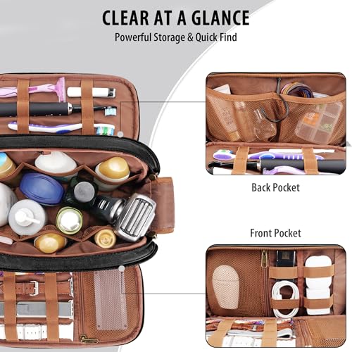 COOSKY Large Water-Resistant Travel Toiletry Bag with Leak-Proof Bottles, Hanging Organizer for Men & Women, Black