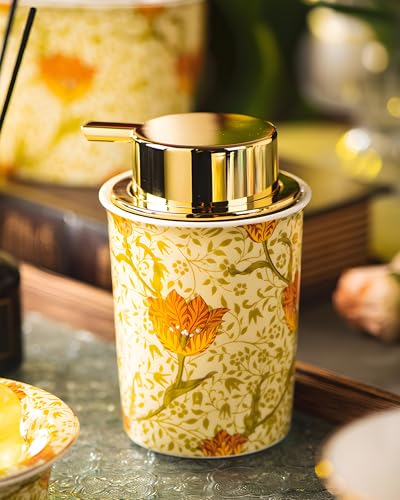 Floral Porcelain Soap Dispenser with Gold Pump - 9.5oz
