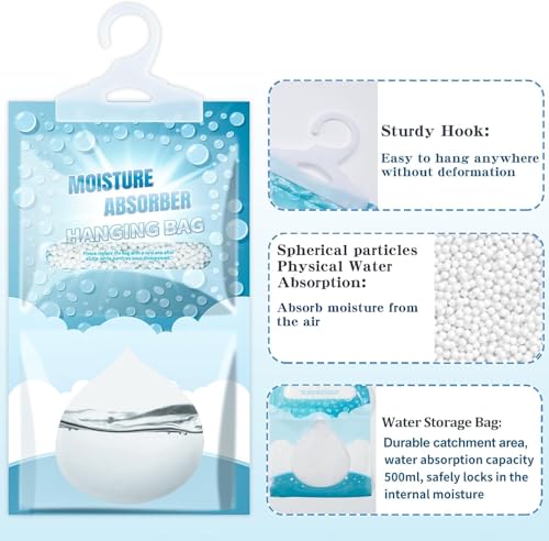 Corodo 5 Pack Hanging Moisture Absorber Bags - Dehumidifier for Closet & Bathroom
