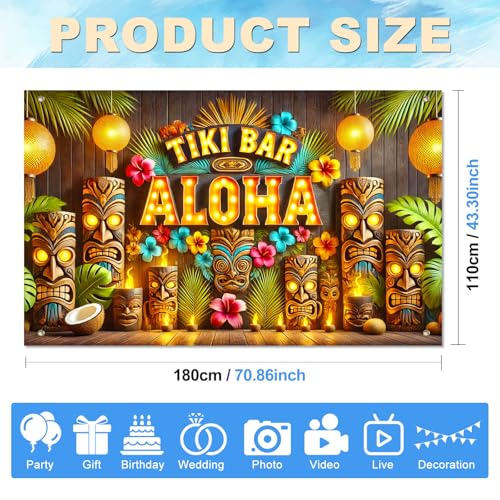 Aloha Luau Party Banner - 71x43 Inch Tiki Backdrop for Summer Events