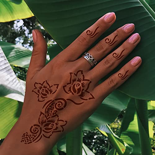 BULEFSEA Reusable Henna Hand Stencils Kit for Women & Girls - 200+ Patterns, Color 01