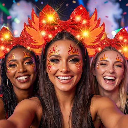 Unicra Red Bow Light Up Christmas Headband for Women