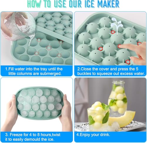 Silicone Ice Cube Tray Set - 2 Pack BPA Free Ice Ball Maker