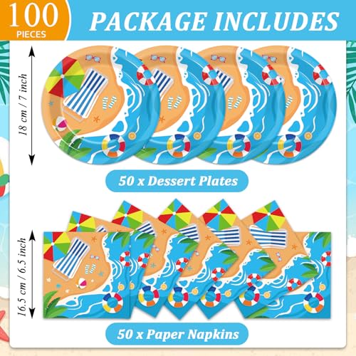 Summer Beach Party Dinnerware Set - 100 Pcs Plates & Napkins