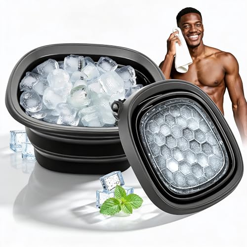 Foldspark Black Collapsible Ice Face Bowl for Cold Water Therapy, Portable Silicone Facial Tub