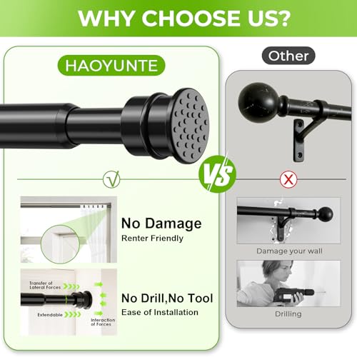 HAOYUNTE Adjustable No-Drill Tension Curtain Rods 28-48 Inch - 2 Pack