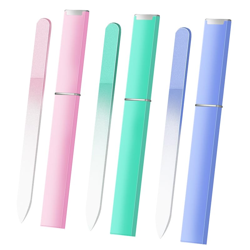 Glass Nail File Set - 3 Pack with Cases for Natural Nails