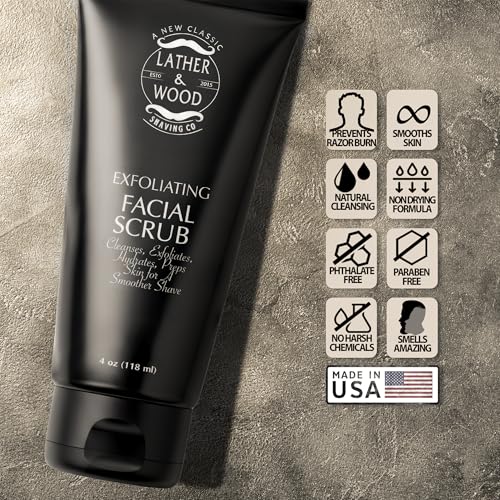 Lather & Wood Face Wash for Men - Exfoliating Scrub 4oz