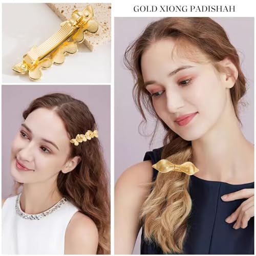 4PCS Gold Metal Hair Barrettes for Women, Elegant Bow & Claw Styles, for Thick & Fine Hair - Gold E