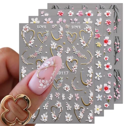 Self-Adhesive 3D Flower Nail Stickers - Floral Nail Art Decals for DIY Manicure