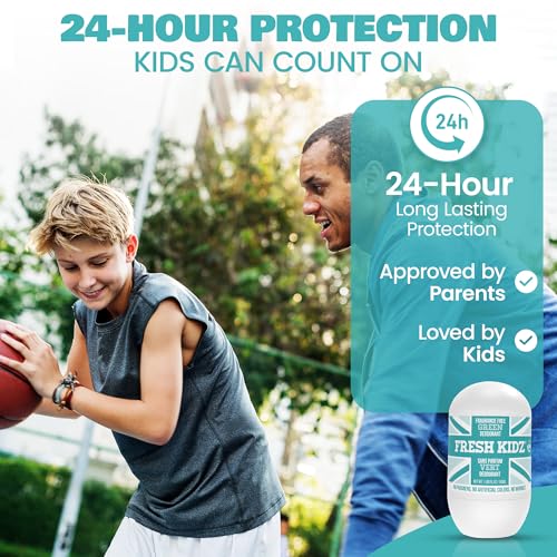 Fresh Kidz Kid & Teen Unscented Deodorant 3-Pack, Baking Soda & Aluminum-Free, 24H Protection, 1.86 fl oz